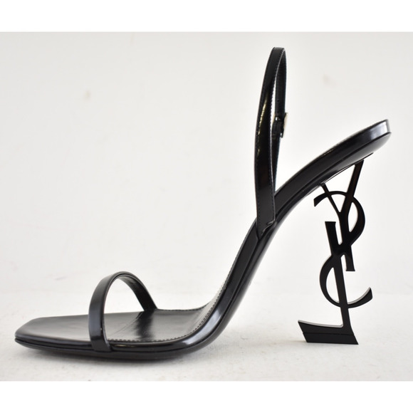 Saint Laurent Opyum 110 Black Leather YSL Logo Heel Slingback Strap Sandal 40.5 - Picture 11 of 16